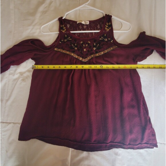 Rewind Womens Cold Shoulder Gauxy Peasant Blouse Red Purple Size XL Embroidered - Picture 8 of 11